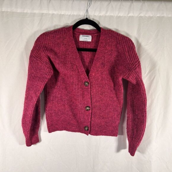 Old Navy Cardigan Girls XL Pink Knit Button Up Wool Blend Knit Ling Sleeve Sweat - Picture 1 of 8